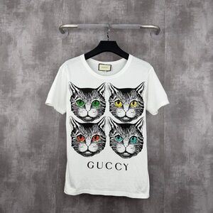 🚩steal authentic Gucci Cat Graphic T-Shirt - White with Multicolor Accents